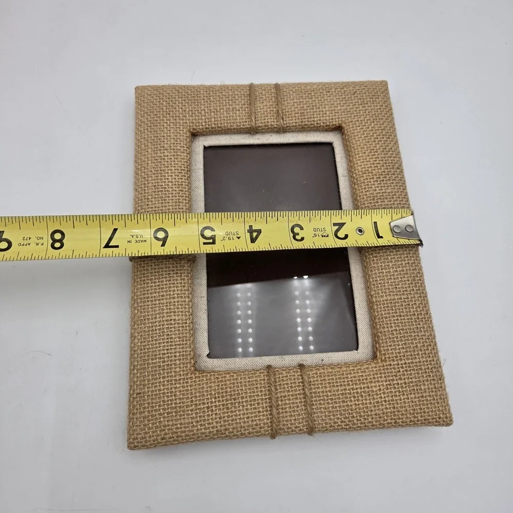 Vintage Wood Burlap? Velvet Picture Frame Photo size 4.5